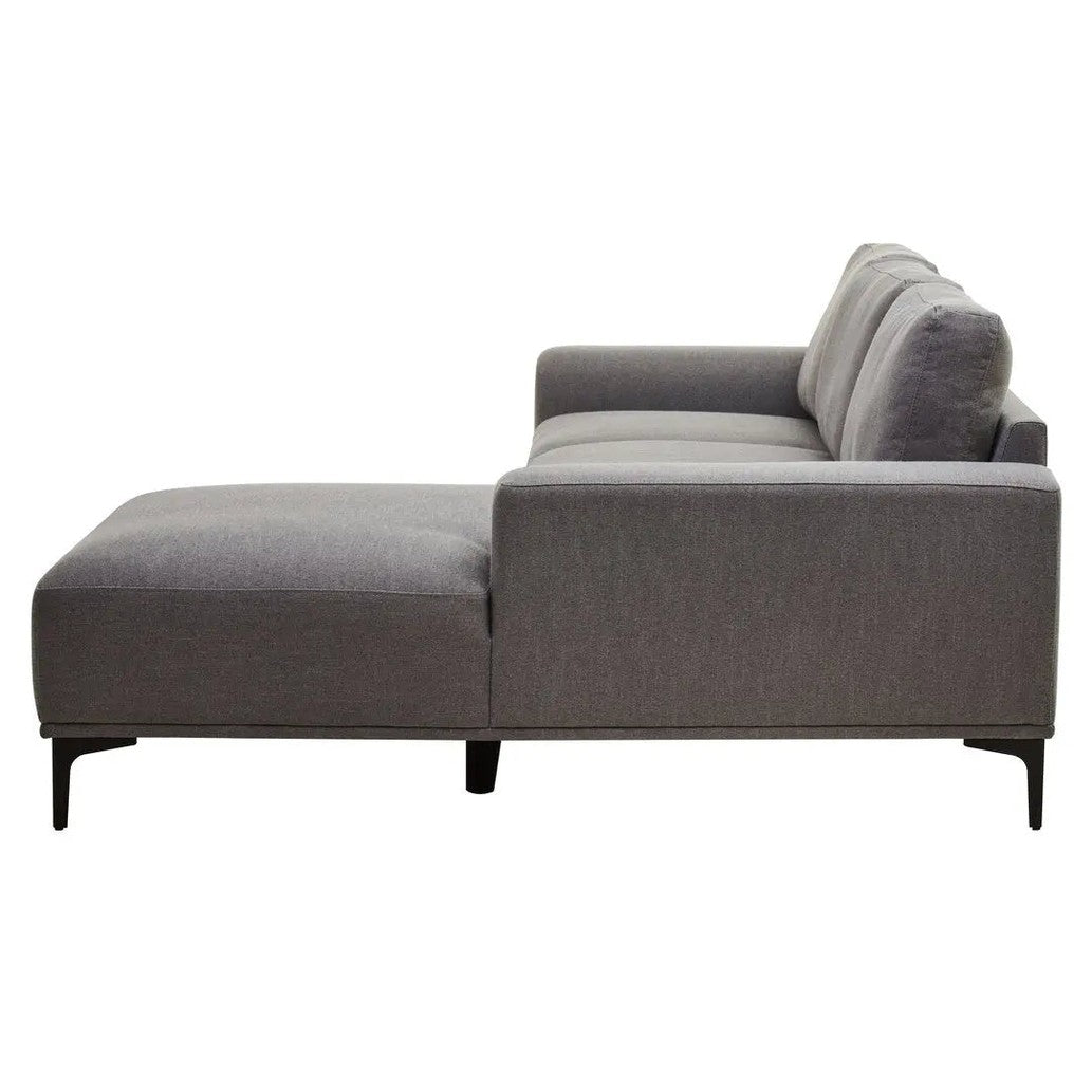 Tolaro 3 Seat Grey Fabric Right Chaise Sofa   Nicholas John Interiors