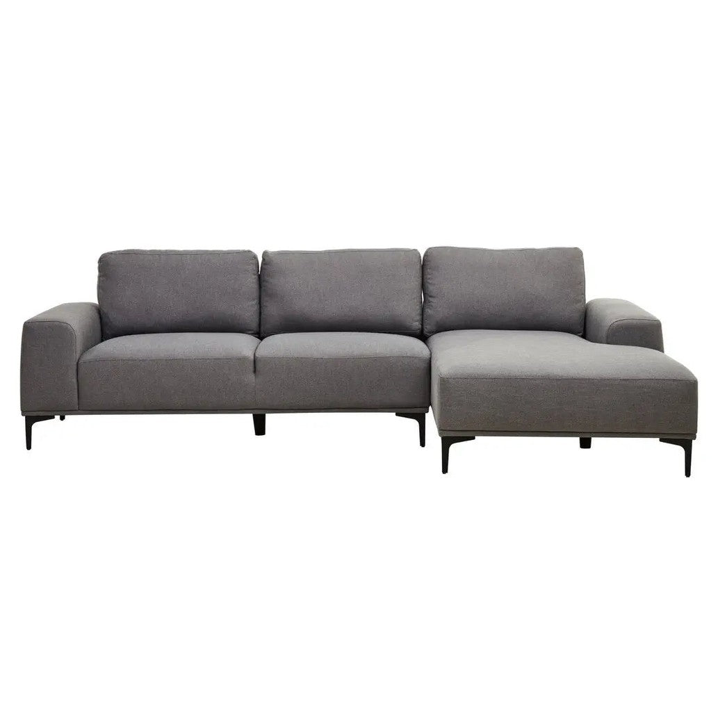 Tolaro 3 Seat Grey Fabric Right Chaise Sofa   Nicholas John Interiors