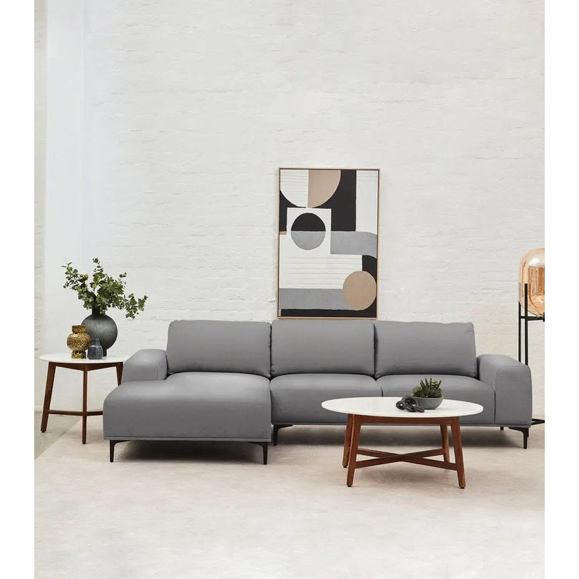 Tolaro 3 Seat Grey Fabric Right Chaise Sofa   Nicholas John Interiors