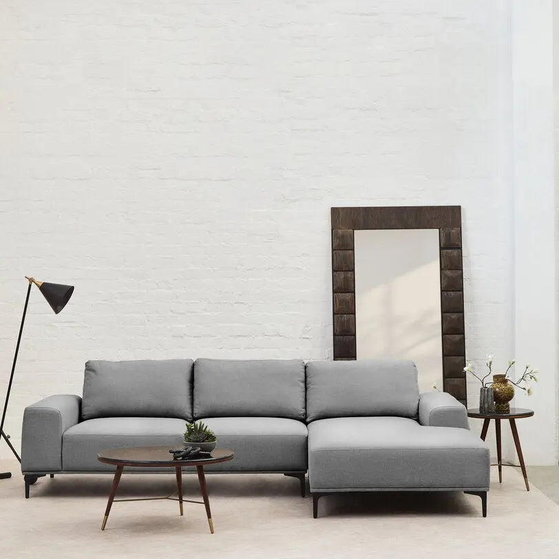 Tolaro 3 Seat Grey Fabric Right Chaise Sofa   Nicholas John Interiors