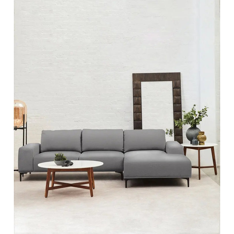 Tolaro 3 Seat Grey Fabric Right Chaise Sofa   Nicholas John Interiors