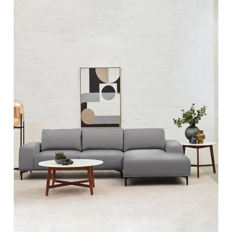 Tolaro 3 Seat Grey Fabric Right Chaise Sofa   Nicholas John Interiors