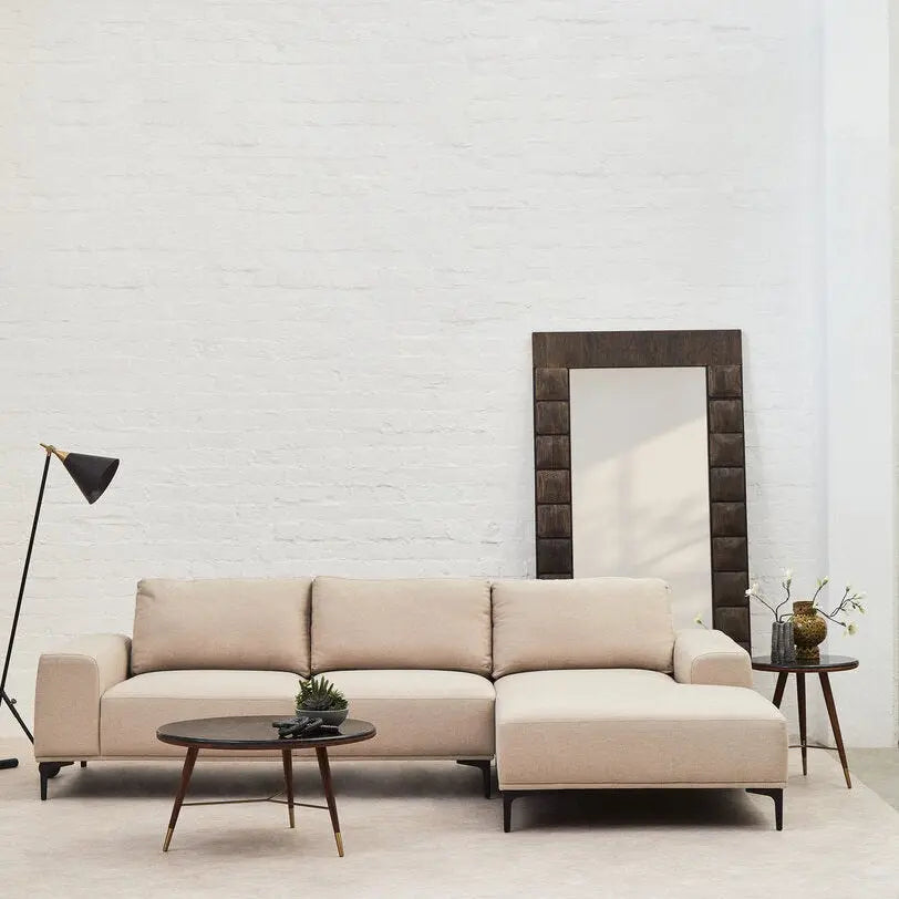 Tolaro 3 Seat Natural Fabric Right Chaise Sofa   Nicholas John Interiors