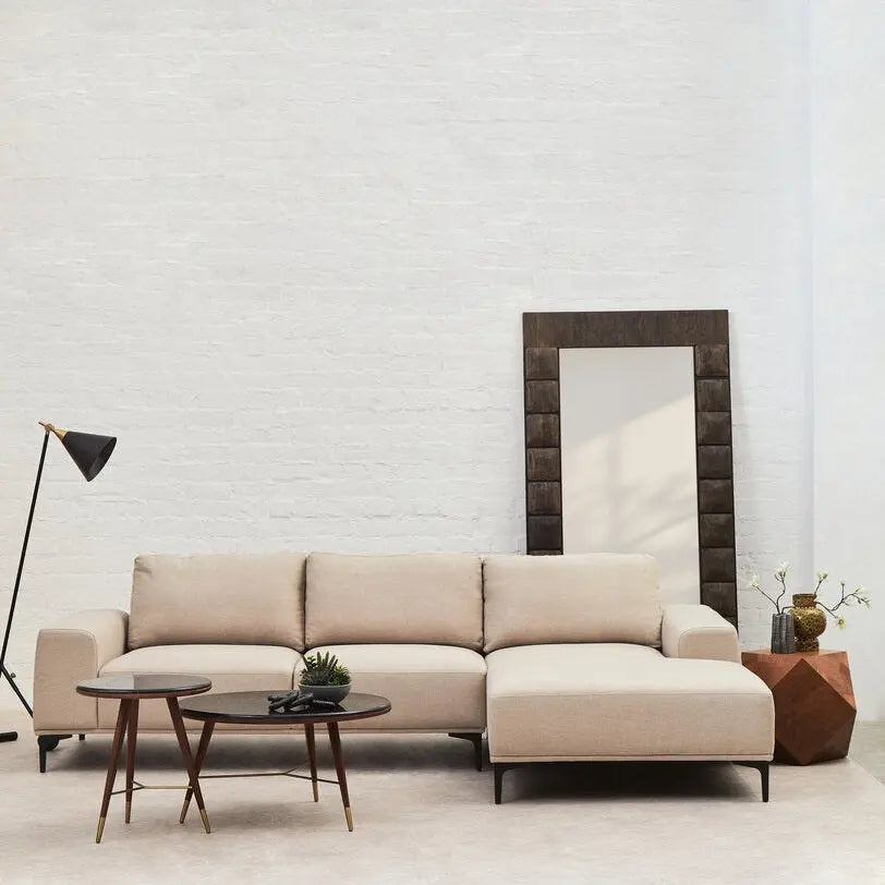 Tolaro 3 Seat Natural Fabric Right Chaise Sofa   Nicholas John Interiors