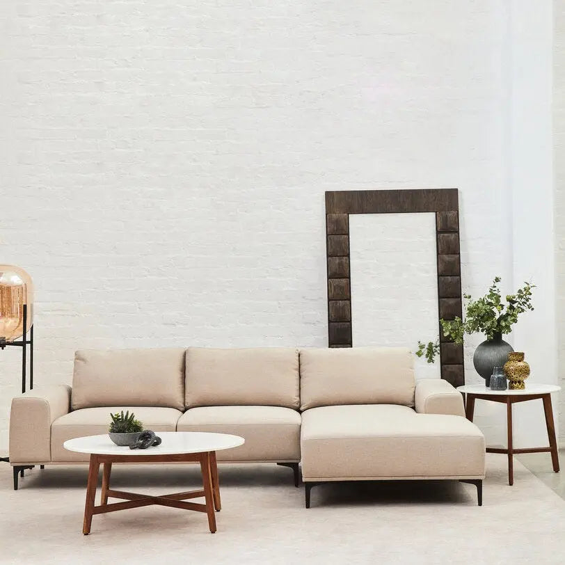 Tolaro 3 Seat Natural Fabric Right Chaise Sofa   Nicholas John Interiors