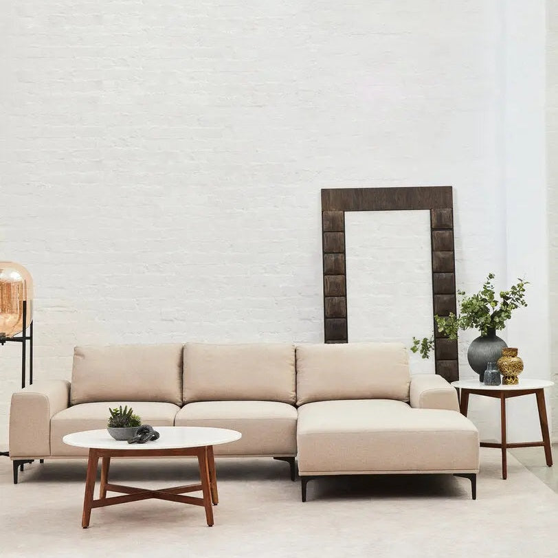 Tolaro 3 Seat Natural Fabric Right Chaise Sofa   Nicholas John Interiors