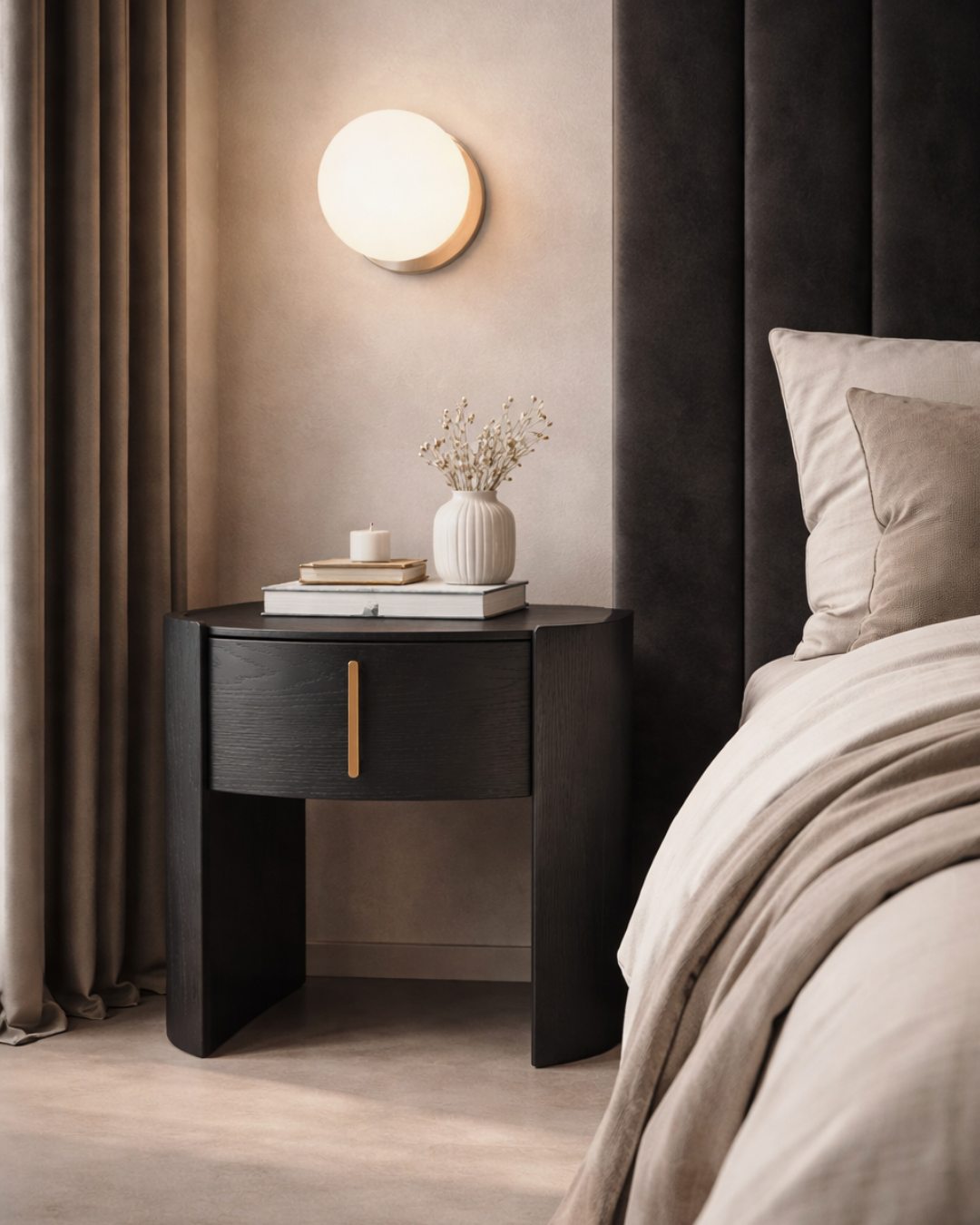Tommy Franks Tulume Bedside - Matt Black Oak   Nicholas John Interiors