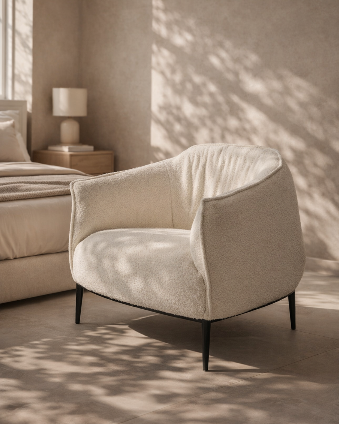 Tommy Franks Tyrone Lounge Chair - Chex Bouclé Polar   Nicholas John Interiors