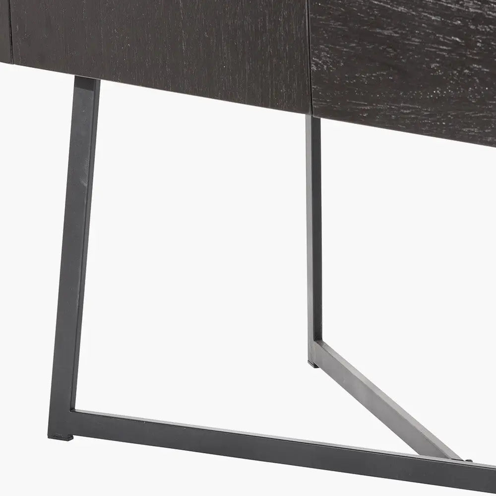 Ukiah Black Ash Veneer and Black Metal 2 Door 2 Drawer Sideboard   Nicholas John Interiors