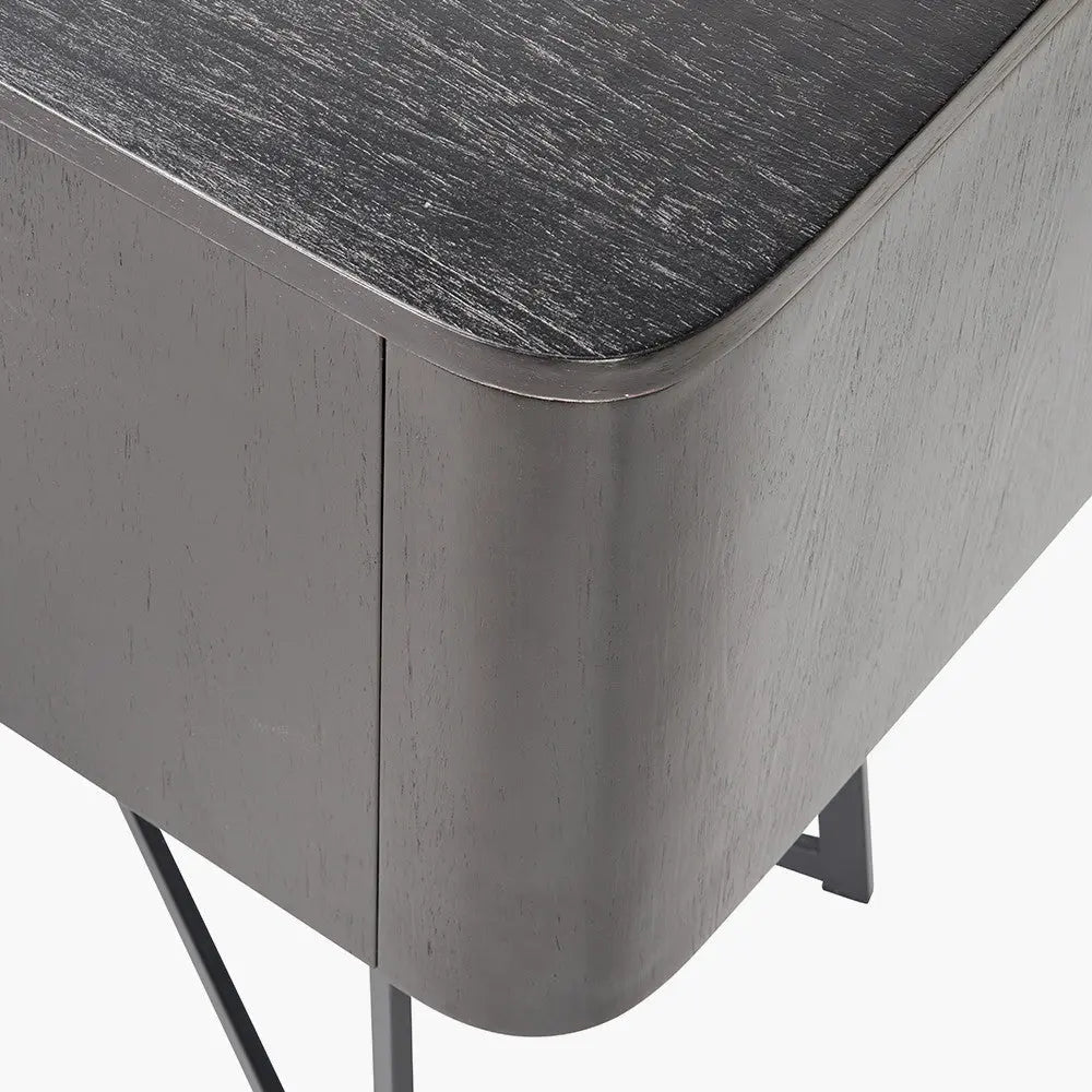 Ukiah Black Ash Veneer and Black Metal 2 Door 2 Drawer Sideboard   Nicholas John Interiors