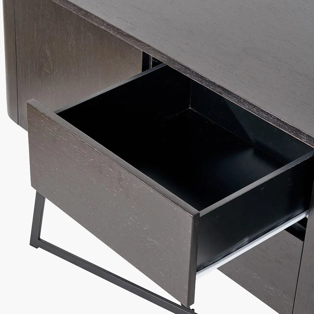 Ukiah Black Ash Veneer and Black Metal 2 Door 2 Drawer Sideboard   Nicholas John Interiors