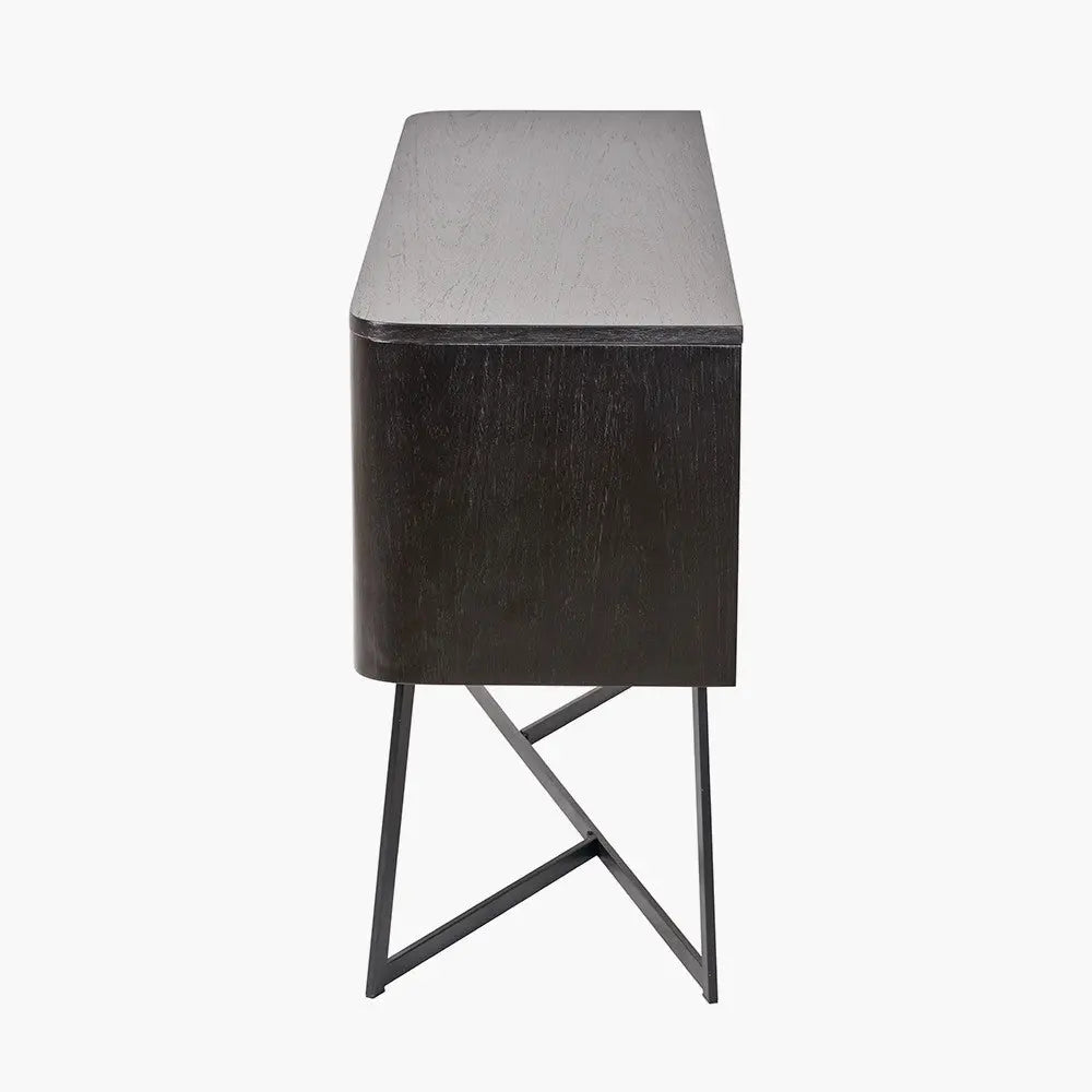 Ukiah Black Ash Veneer and Black Metal 2 Door 2 Drawer Sideboard   Nicholas John Interiors