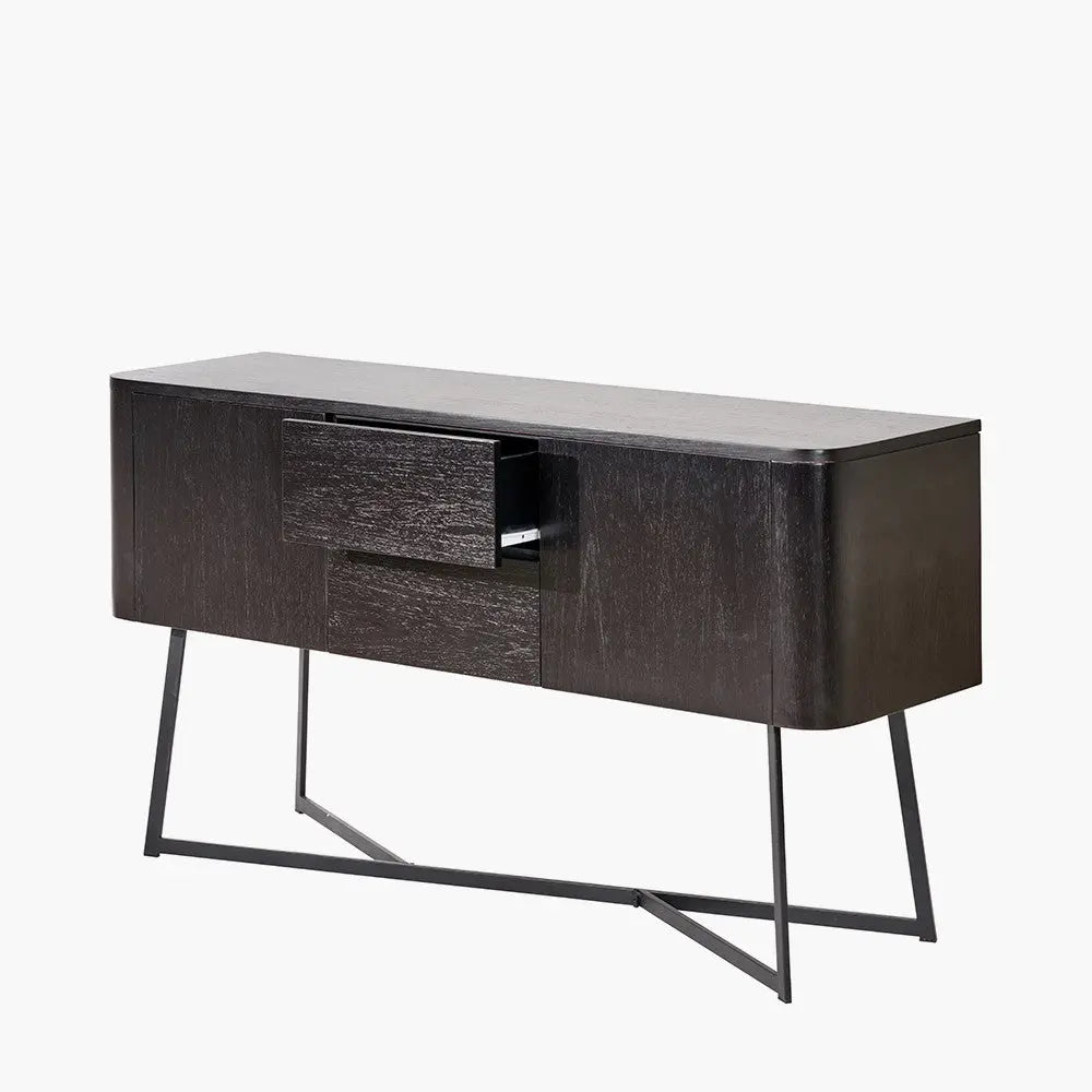 Ukiah Black Ash Veneer and Black Metal 2 Door 2 Drawer Sideboard   Nicholas John Interiors