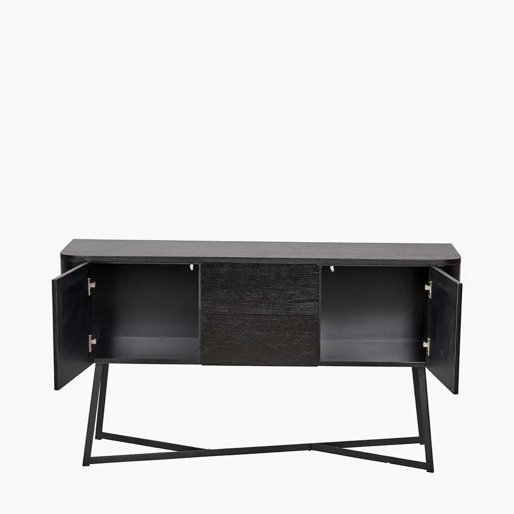 Ukiah Black Ash Veneer and Black Metal 2 Door 2 Drawer Sideboard   Nicholas John Interiors