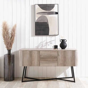 Ukiah Grey Oak Veneer and Black Metal 2 Door 2 Drawer Sideboard   Nicholas John Interiors