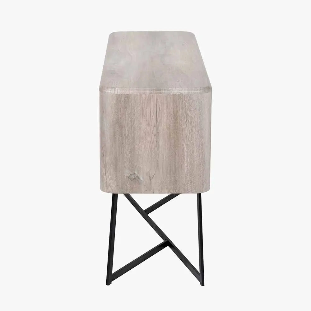 Ukiah Grey Oak Veneer and Black Metal 2 Door 2 Drawer Sideboard   Nicholas John Interiors