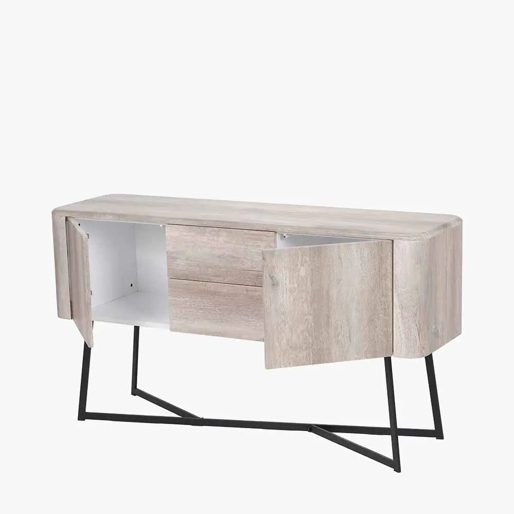 Ukiah Grey Oak Veneer and Black Metal 2 Door 2 Drawer Sideboard   Nicholas John Interiors