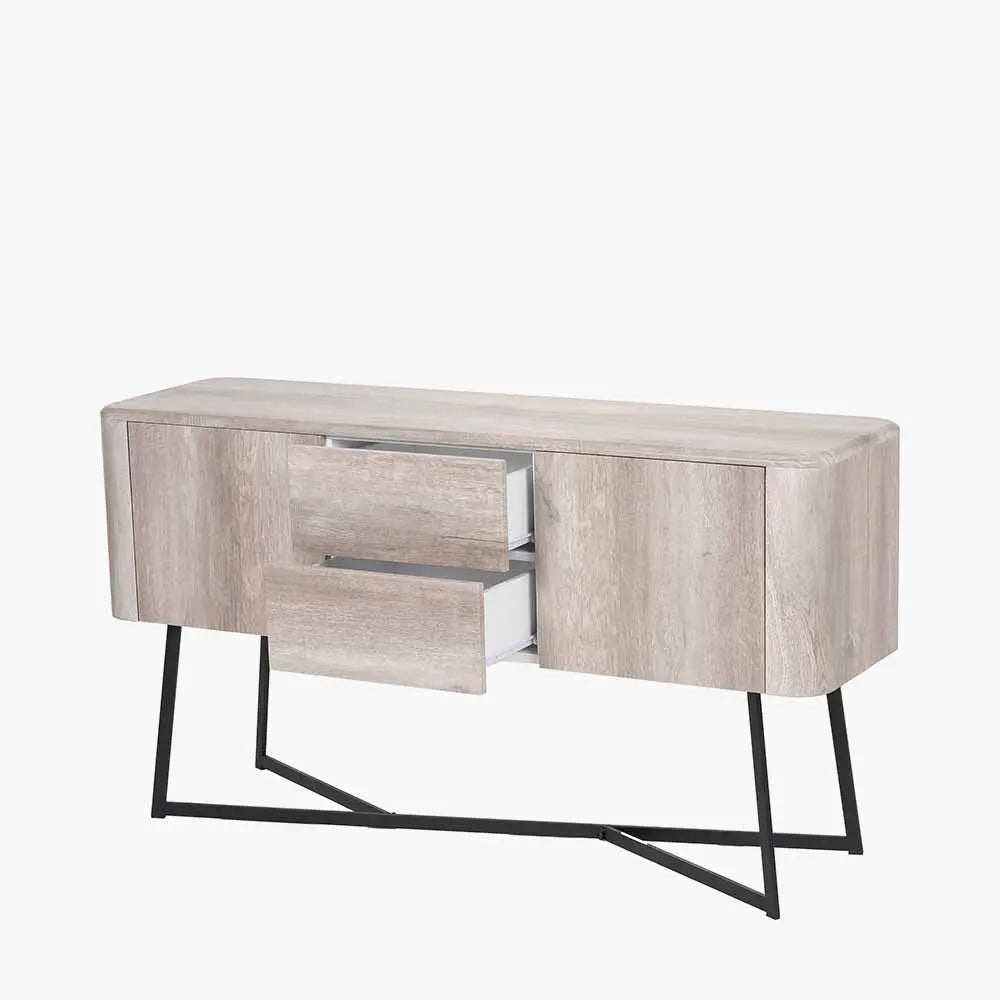 Ukiah Grey Oak Veneer and Black Metal 2 Door 2 Drawer Sideboard   Nicholas John Interiors