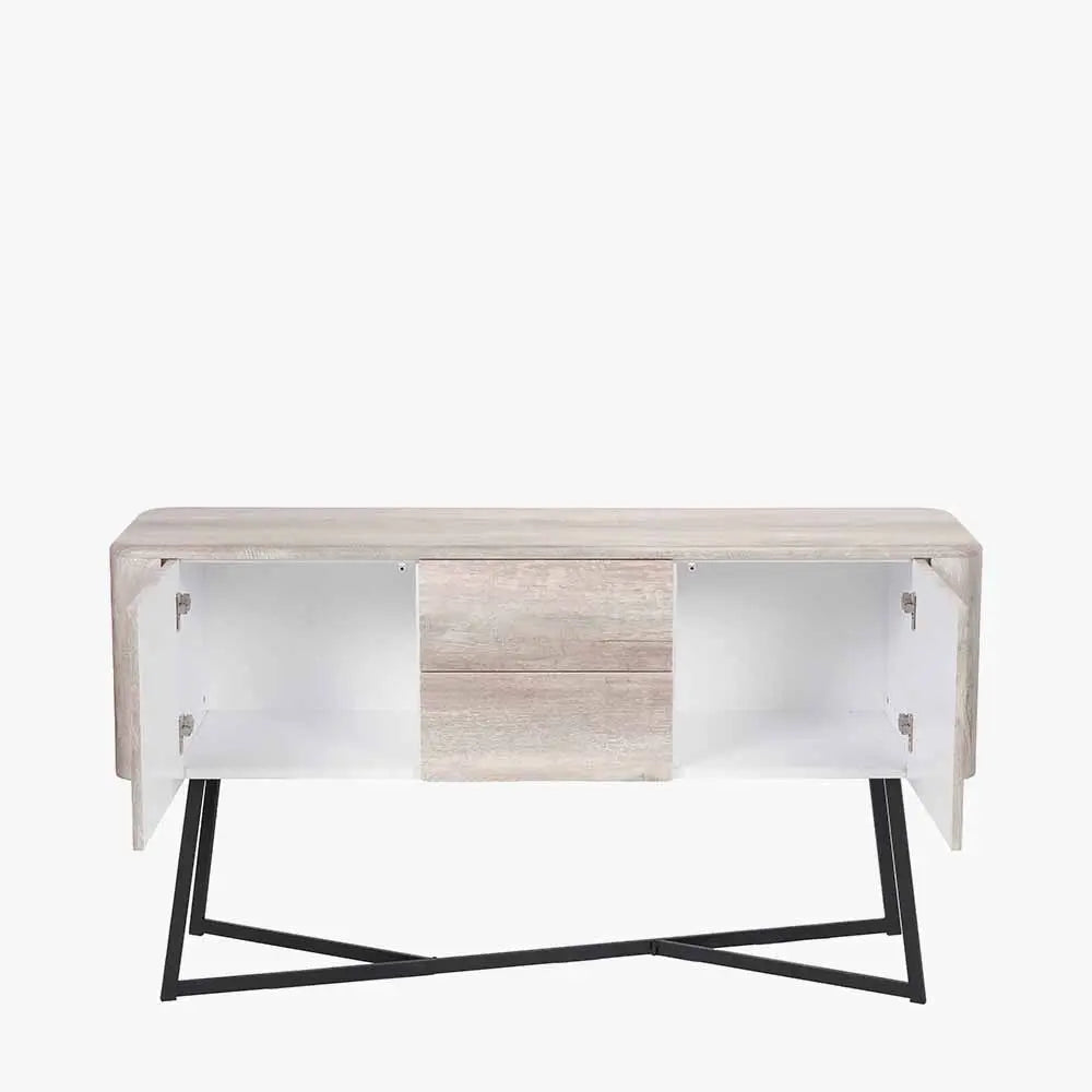 Ukiah Grey Oak Veneer and Black Metal 2 Door 2 Drawer Sideboard   Nicholas John Interiors