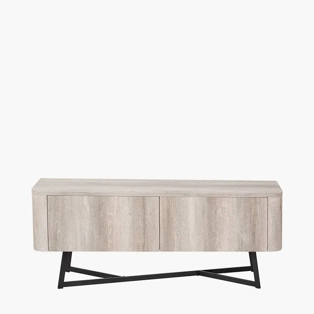 Ukiah Grey Oak Veneer and Black Metal 2 Door Low Unit   Nicholas John Interiors