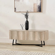 Ukiah Grey Oak Veneer and Black Metal 2 Door Low Unit   Nicholas John Interiors