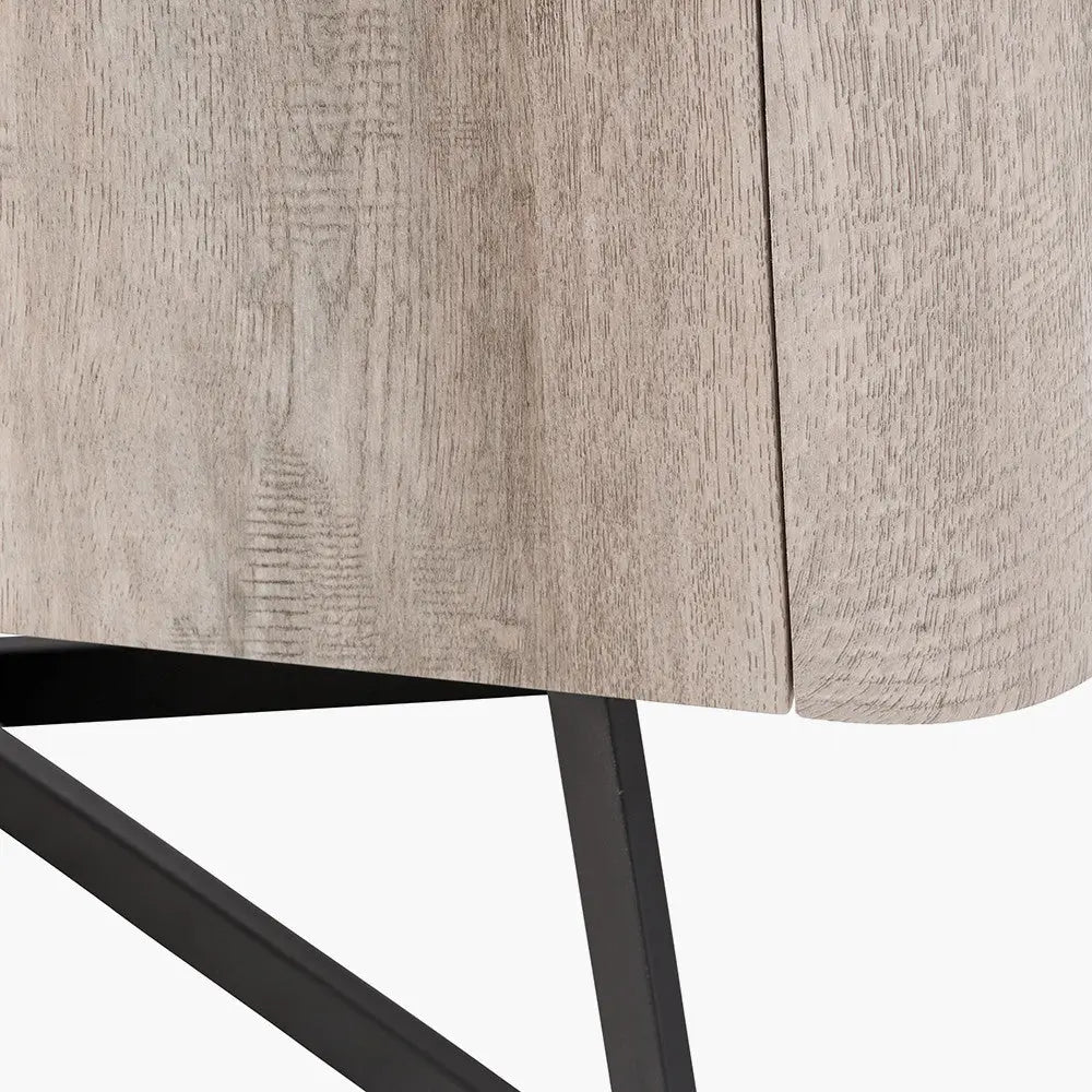 Ukiah Grey Oak Veneer and Black Metal 2 Door Low Unit   Nicholas John Interiors