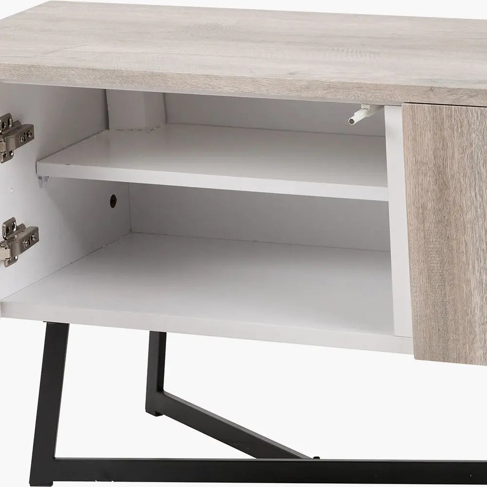 Ukiah Grey Oak Veneer and Black Metal 2 Door Low Unit   Nicholas John Interiors