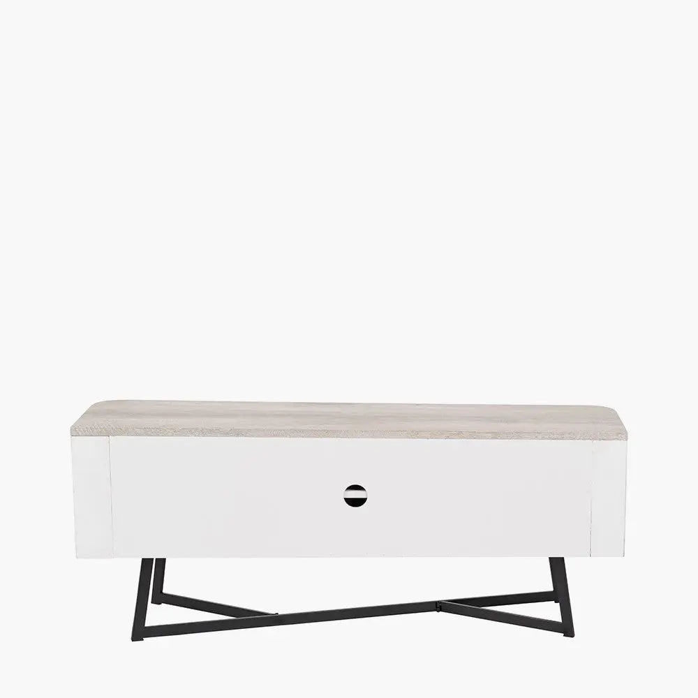 Ukiah Grey Oak Veneer and Black Metal 2 Door Low Unit   Nicholas John Interiors