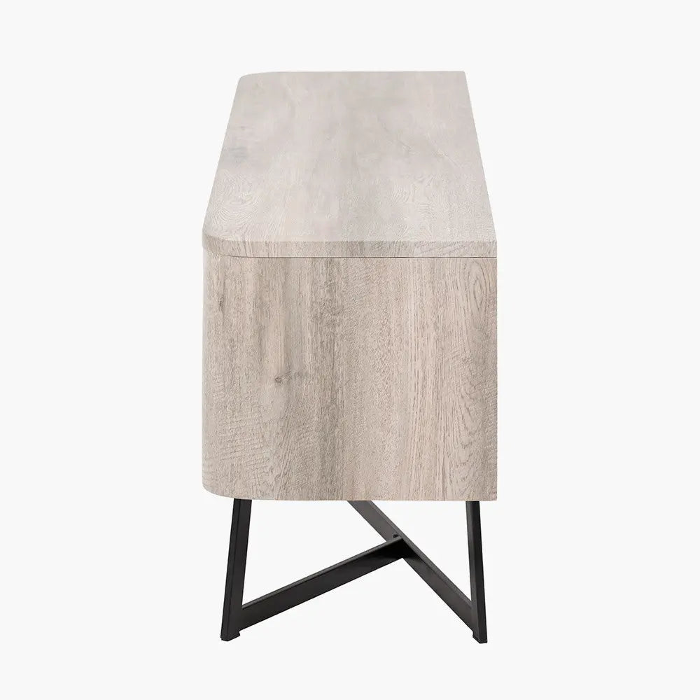 Ukiah Grey Oak Veneer and Black Metal 2 Door Low Unit   Nicholas John Interiors