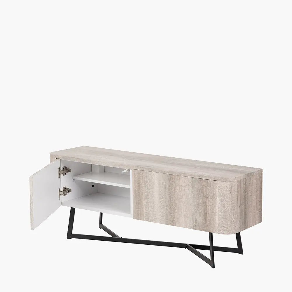 Ukiah Grey Oak Veneer and Black Metal 2 Door Low Unit   Nicholas John Interiors