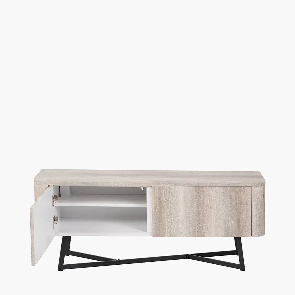 Ukiah Grey Oak Veneer and Black Metal 2 Door Low Unit   Nicholas John Interiors