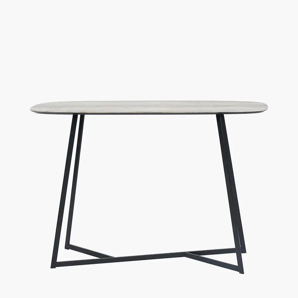 Ukiah Grey Oak Veneer and Black Metal Console Table   Nicholas John Interiors