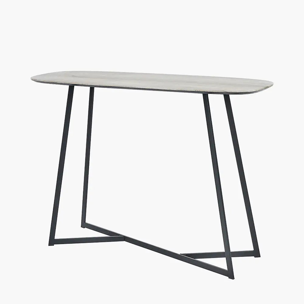 Ukiah Grey Oak Veneer and Black Metal Console Table   Nicholas John Interiors