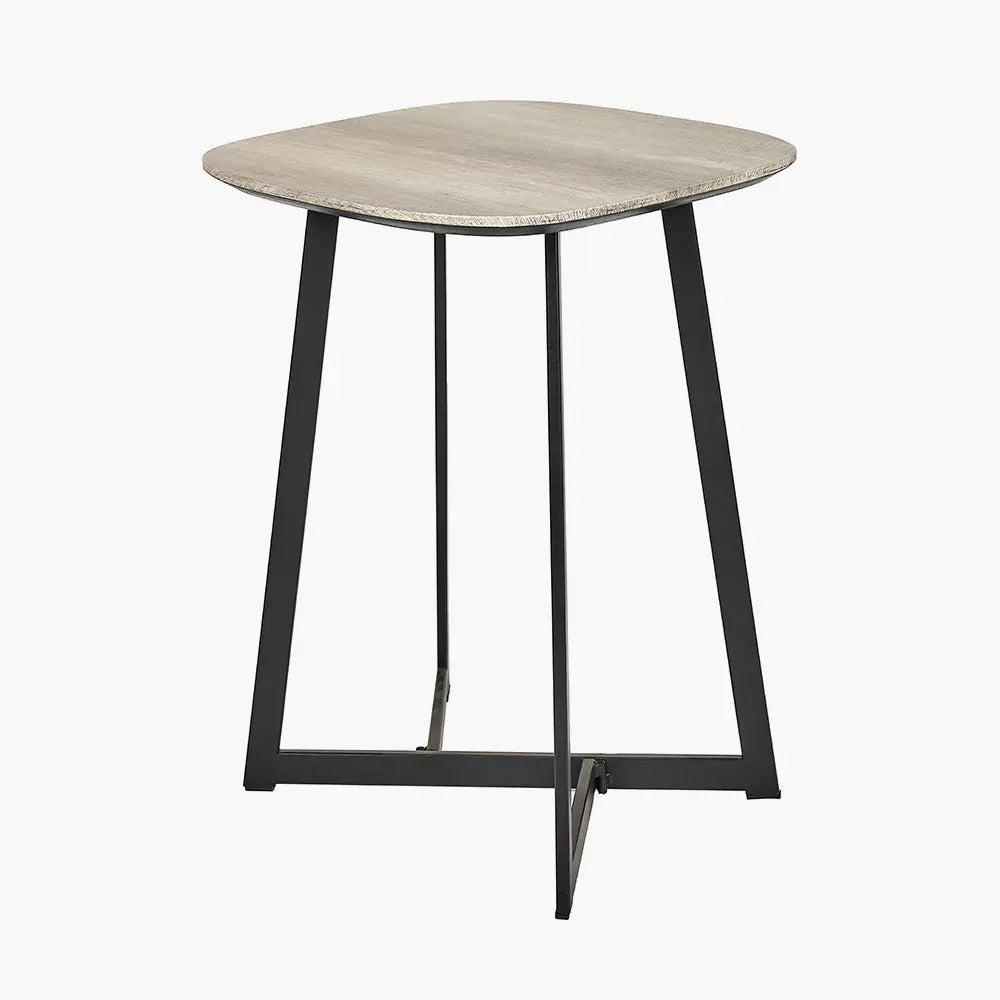 Ukiah Grey Oak Veneer and Black Metal Side Table  Nicholas John Interiors