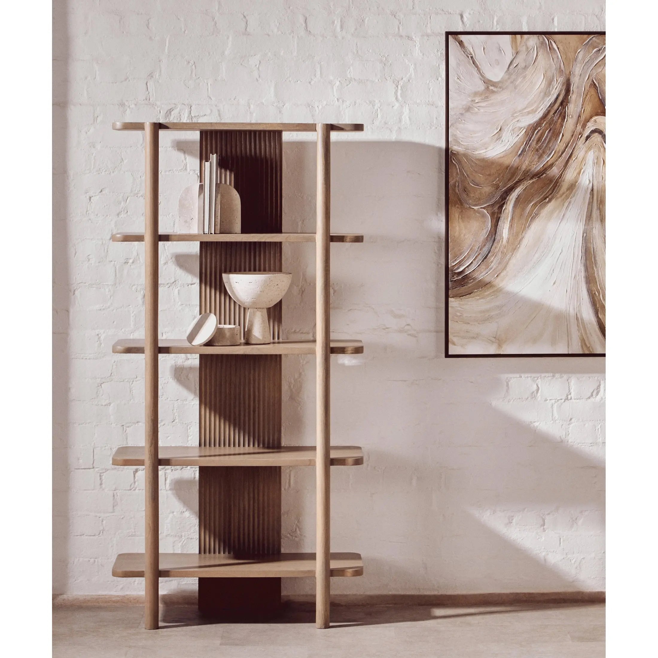 Varello Five Tier Grey Mango Wood Shelf Unit  Nicholas John Interiors