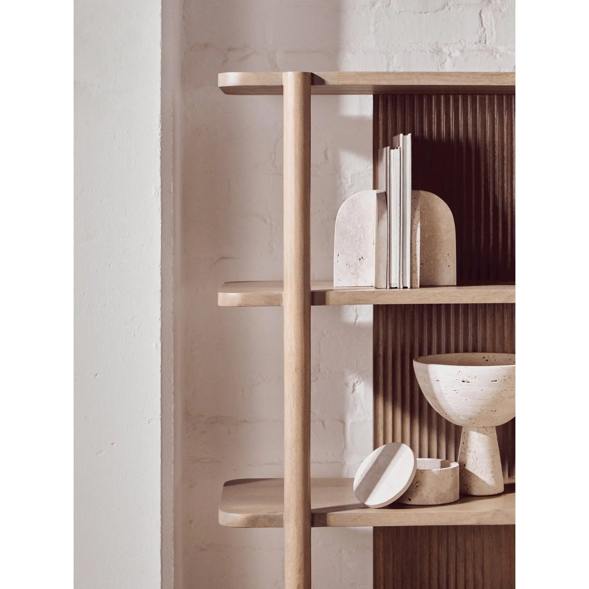 Varello Five Tier Grey Mango Wood Shelf Unit  Nicholas John Interiors