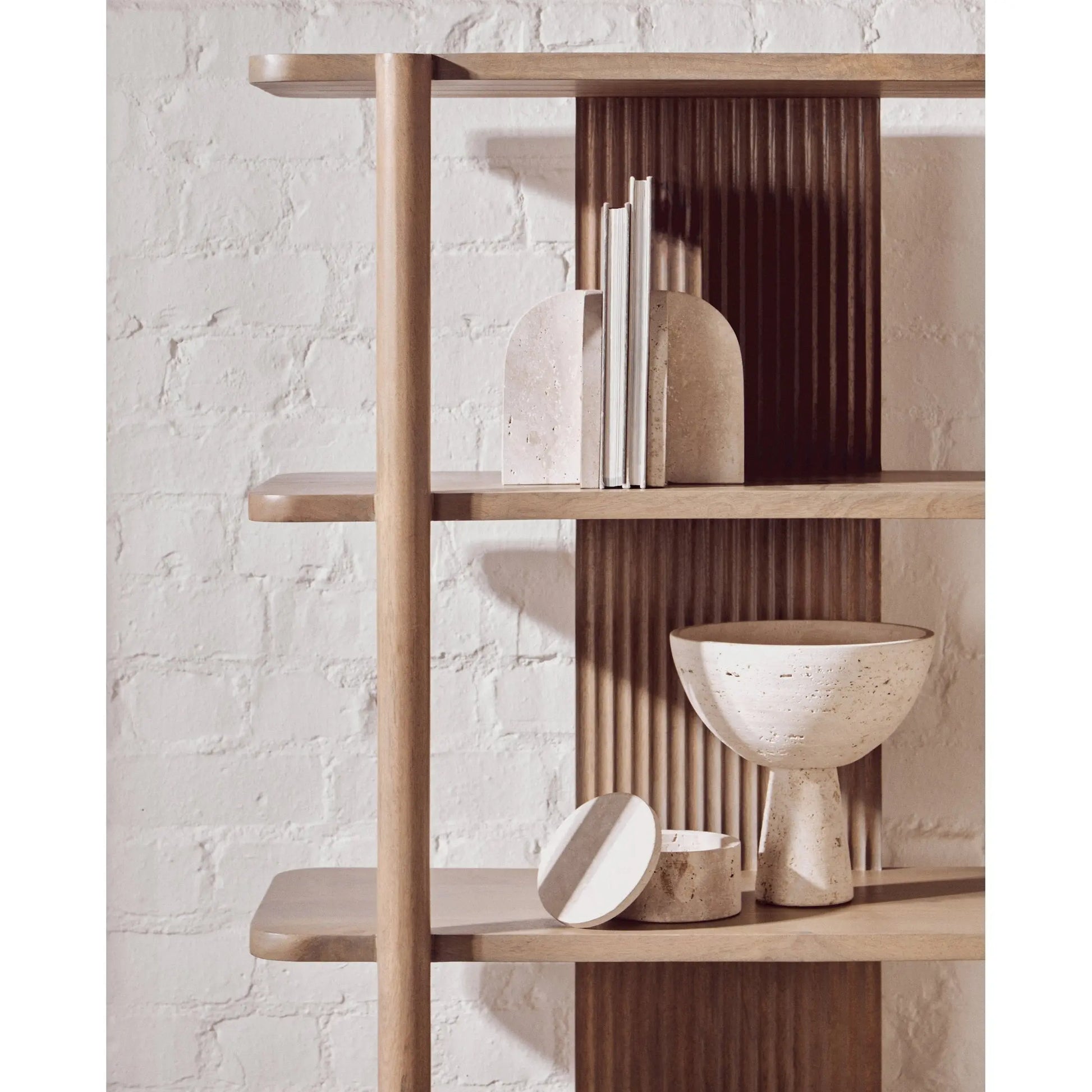 Varello Five Tier Grey Mango Wood Shelf Unit  Nicholas John Interiors