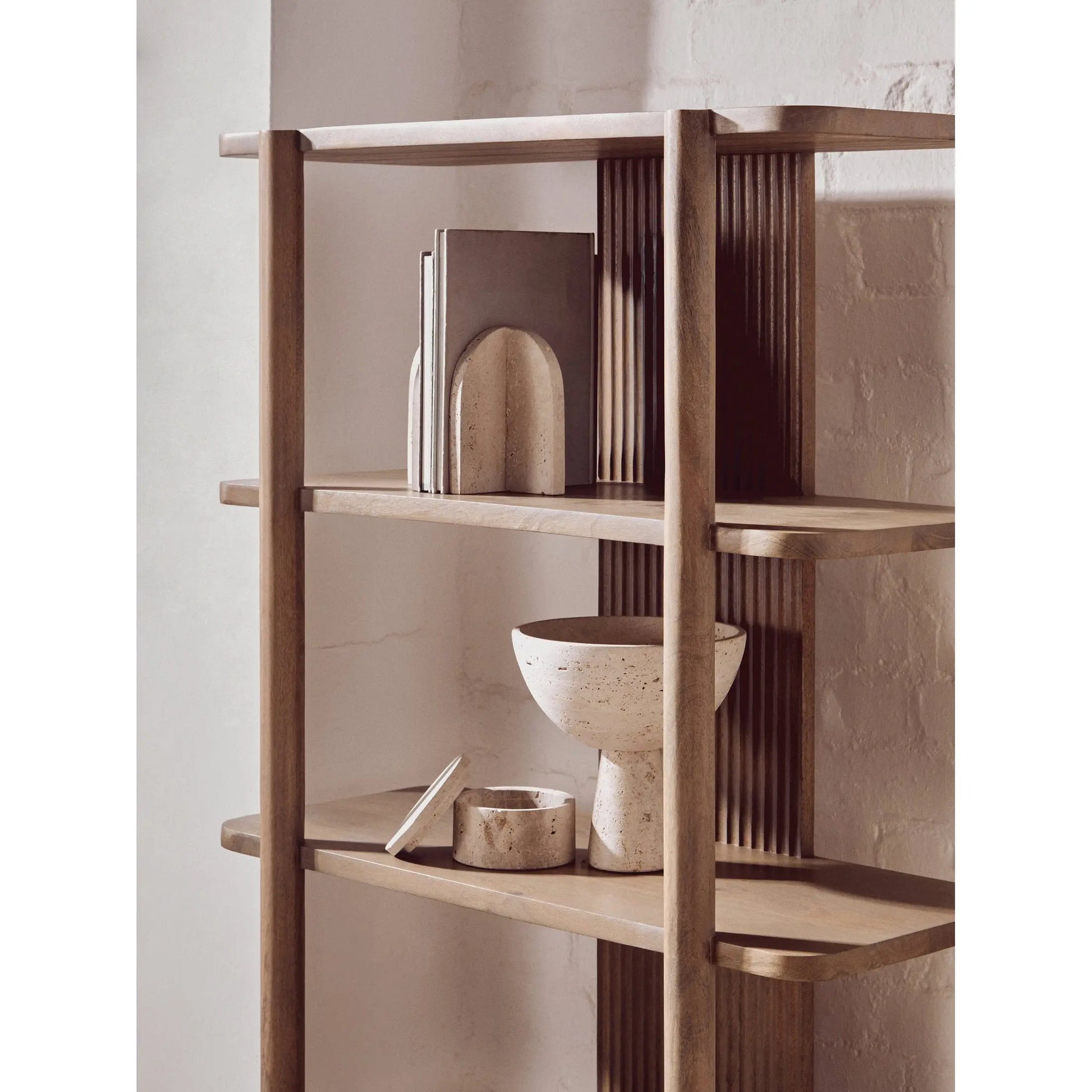 Varello Five Tier Grey Mango Wood Shelf Unit  Nicholas John Interiors