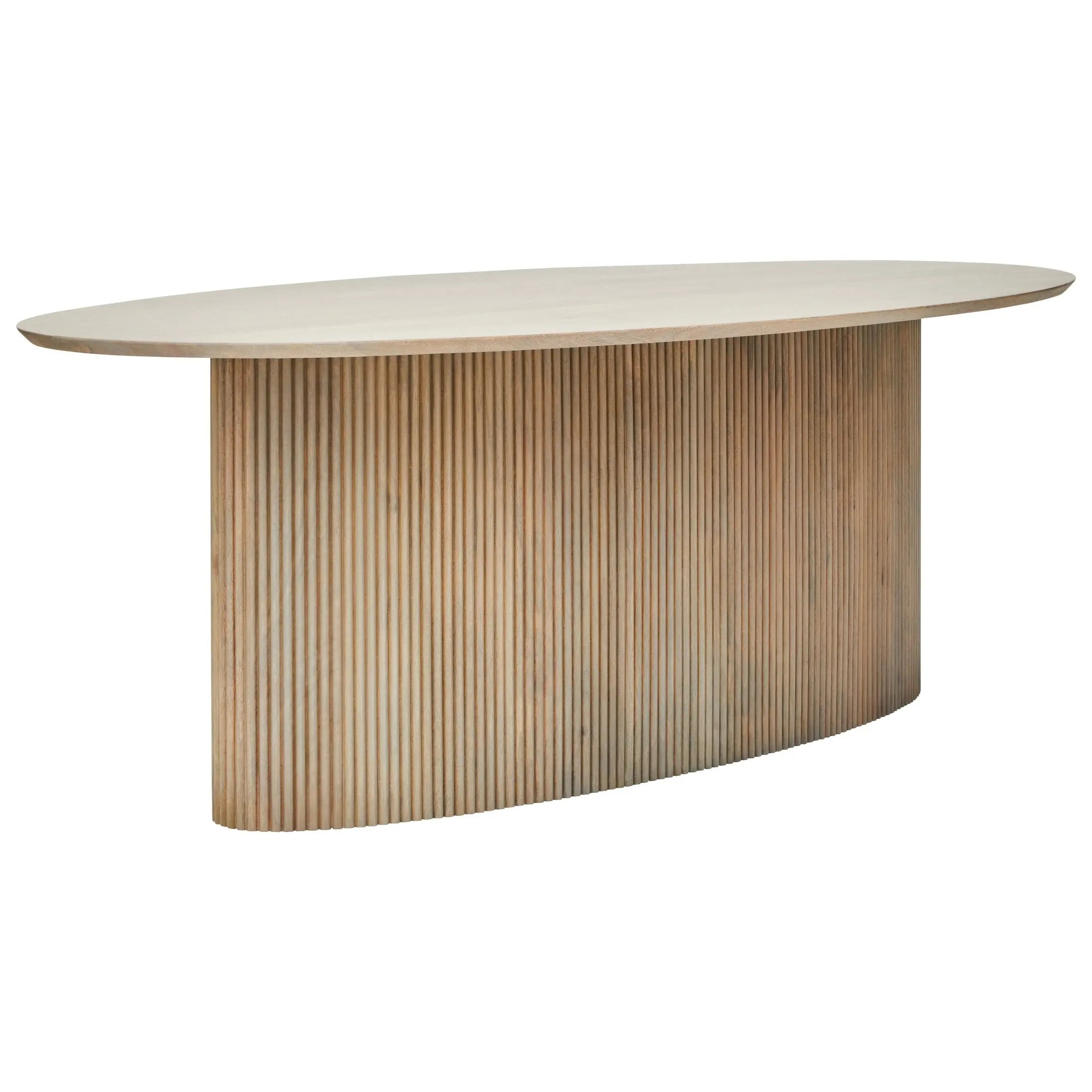 Varello Grey Mango Wood Oval Dining Table with Ridge Base  Nicholas John Interiors