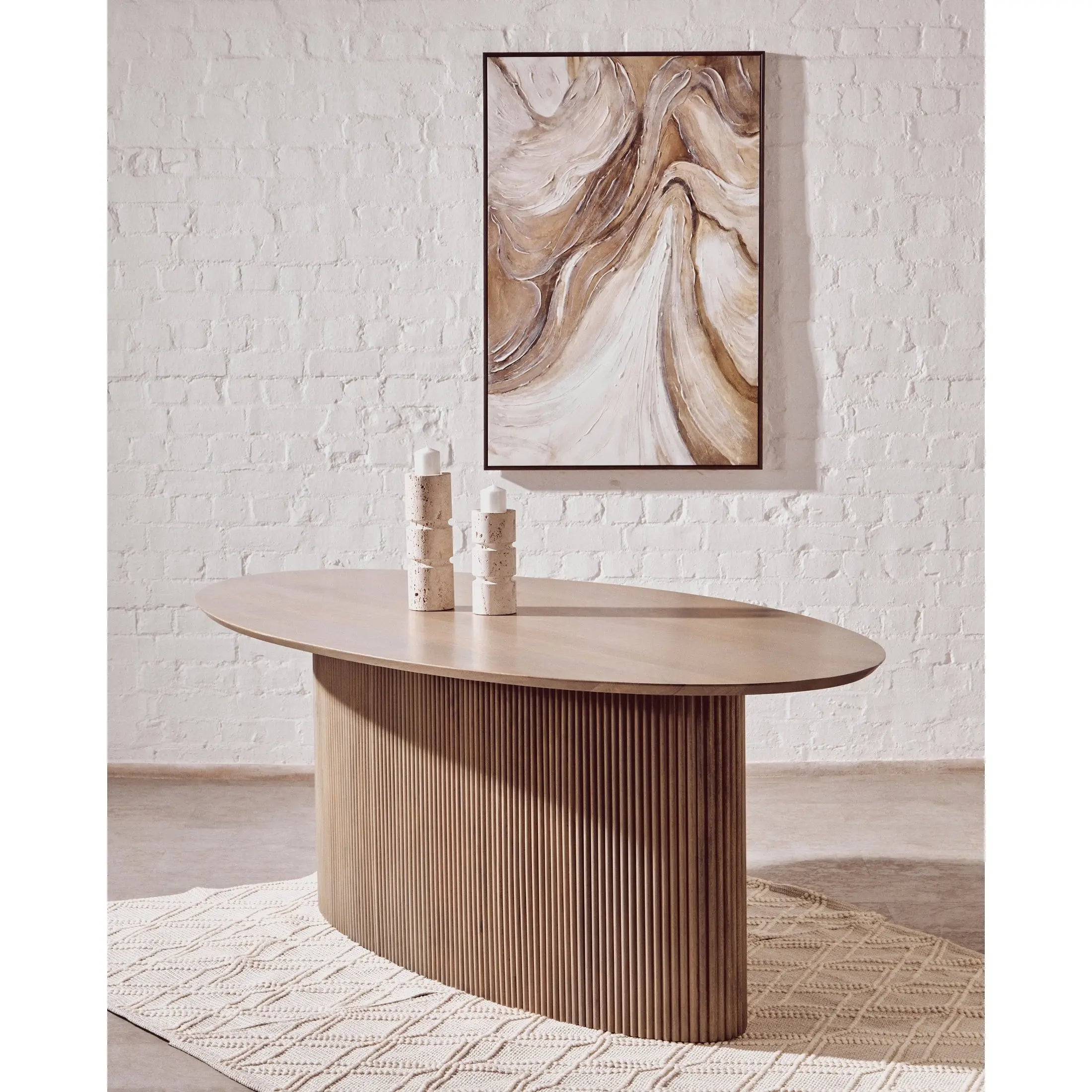 Varello Grey Mango Wood Oval Dining Table with Ridge Base  Nicholas John Interiors