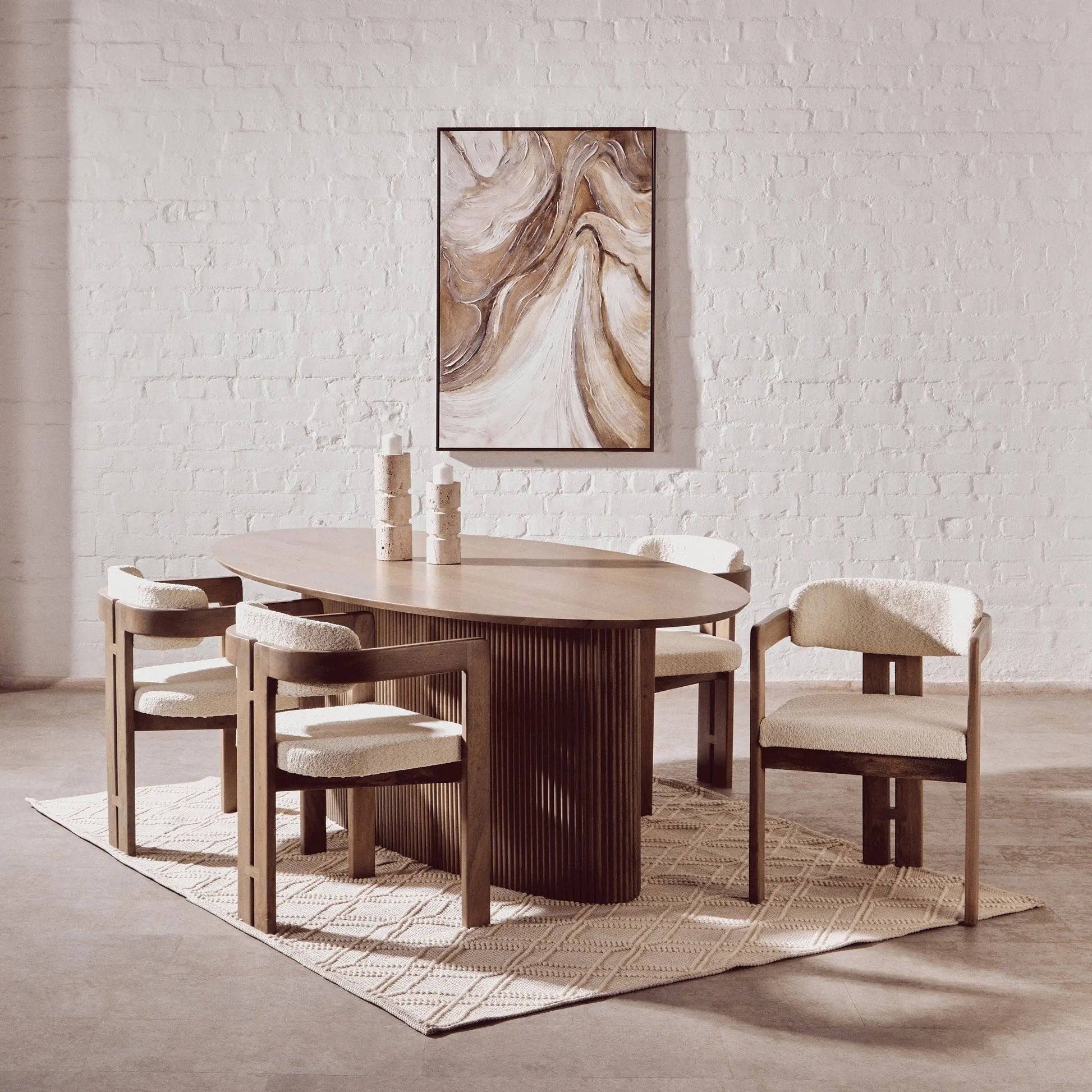 Varello Grey Mango Wood Oval Dining Table with Ridge Base  Nicholas John Interiors