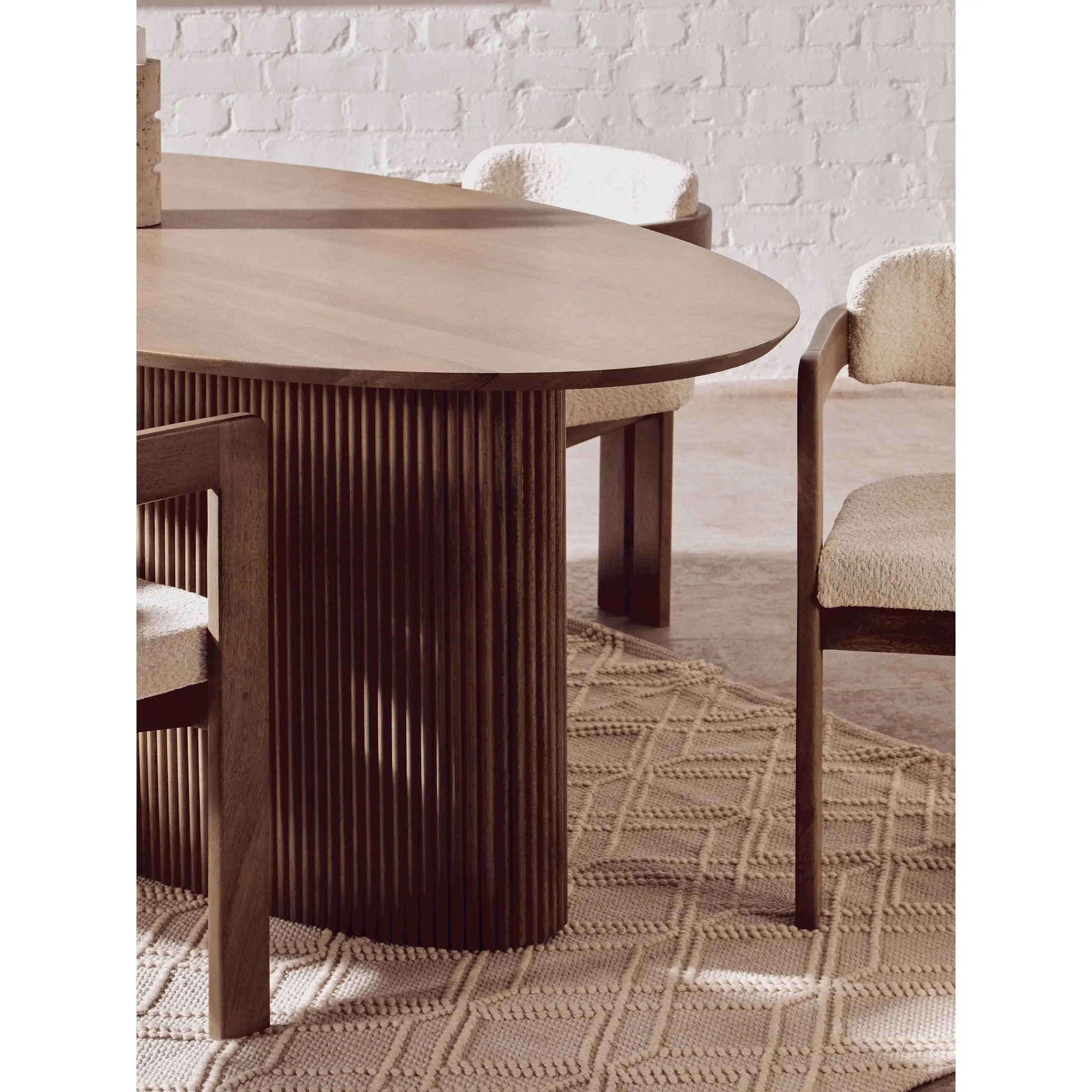 Varello Grey Mango Wood Oval Dining Table with Ridge Base  Nicholas John Interiors