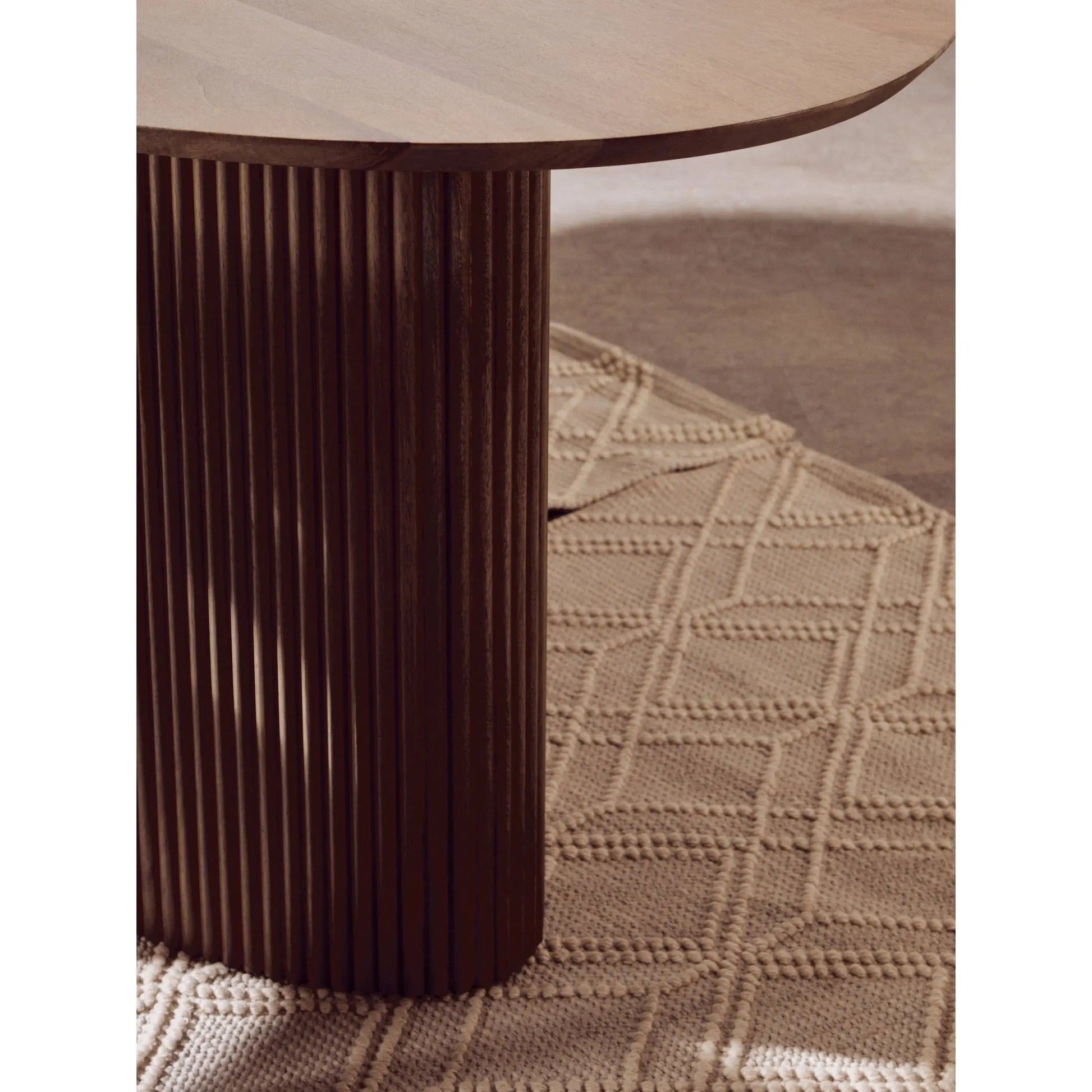 Varello Grey Mango Wood Oval Dining Table with Ridge Base  Nicholas John Interiors