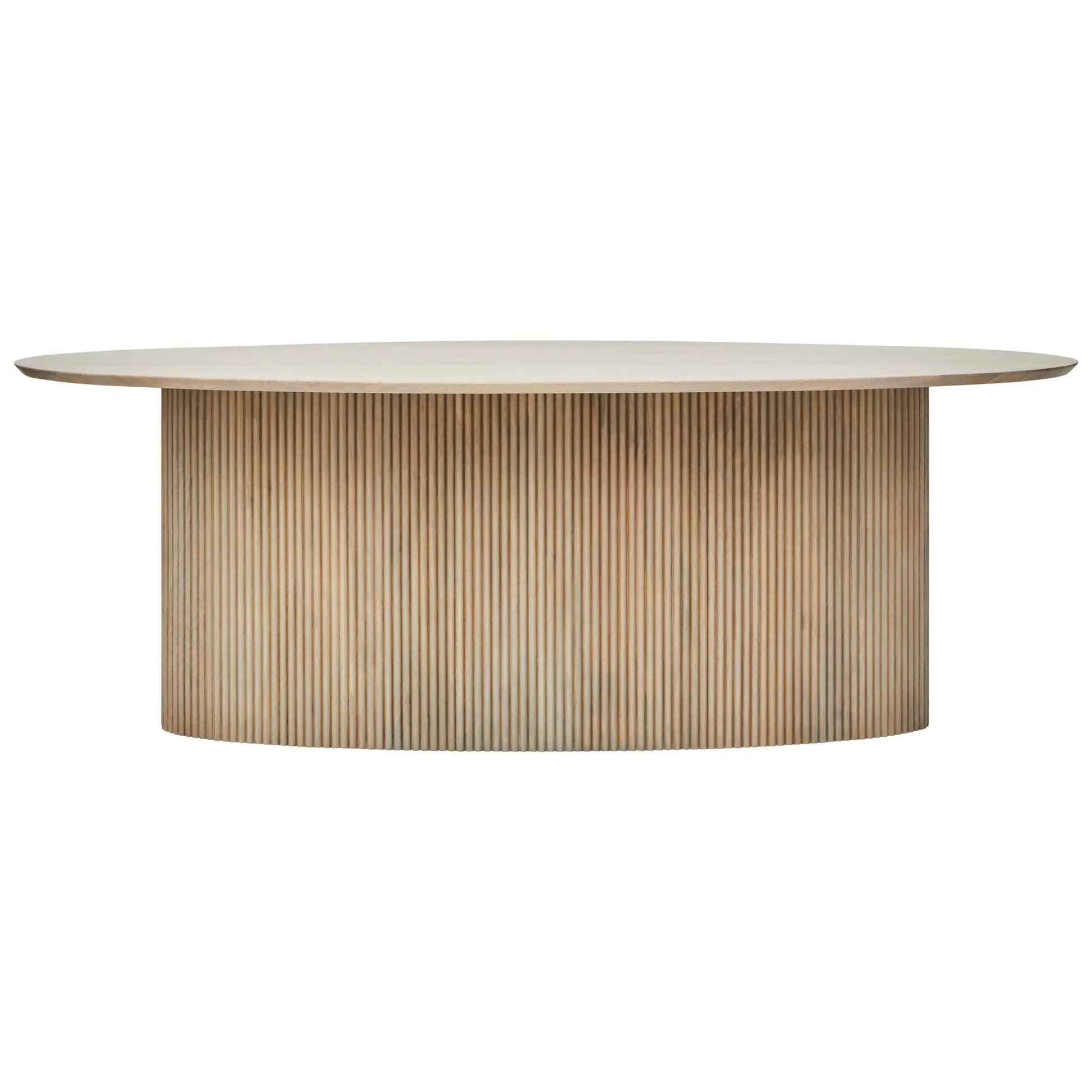 Varello Grey Mango Wood Oval Dining Table with Ridge Base  Nicholas John Interiors
