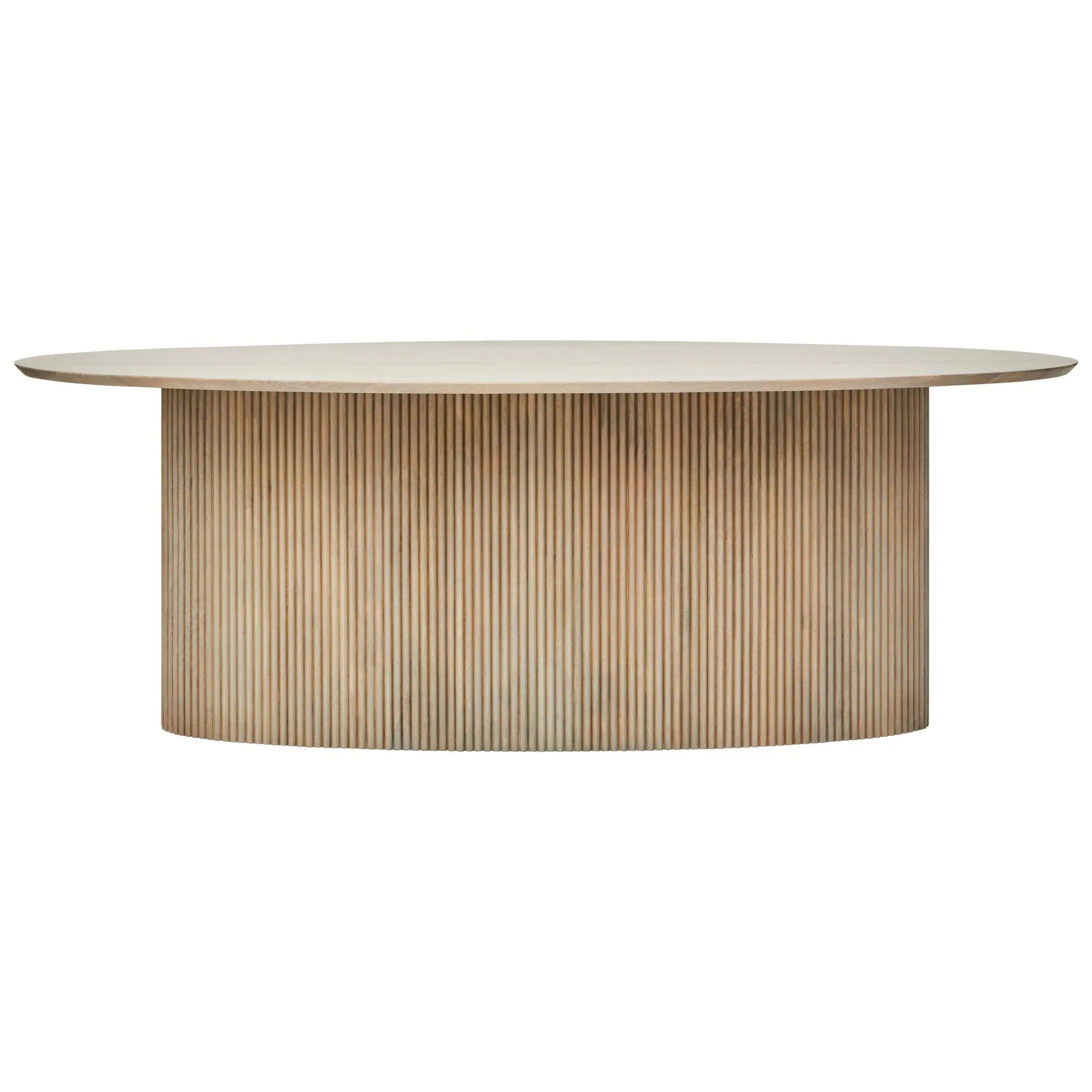 Varello Grey Mango Wood Oval Dining Table with Ridge Base  Nicholas John Interiors