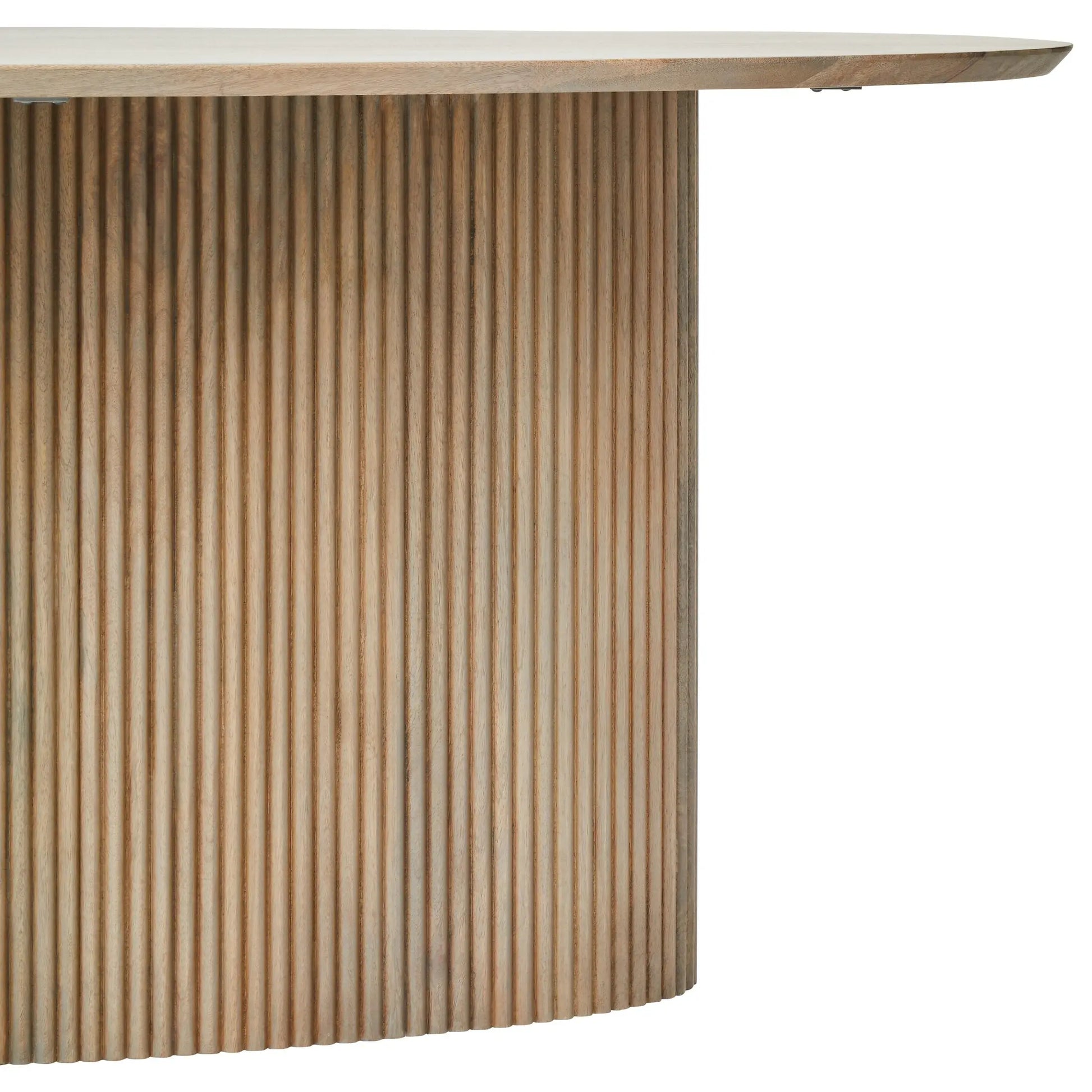 Varello Grey Mango Wood Oval Dining Table with Ridge Base  Nicholas John Interiors