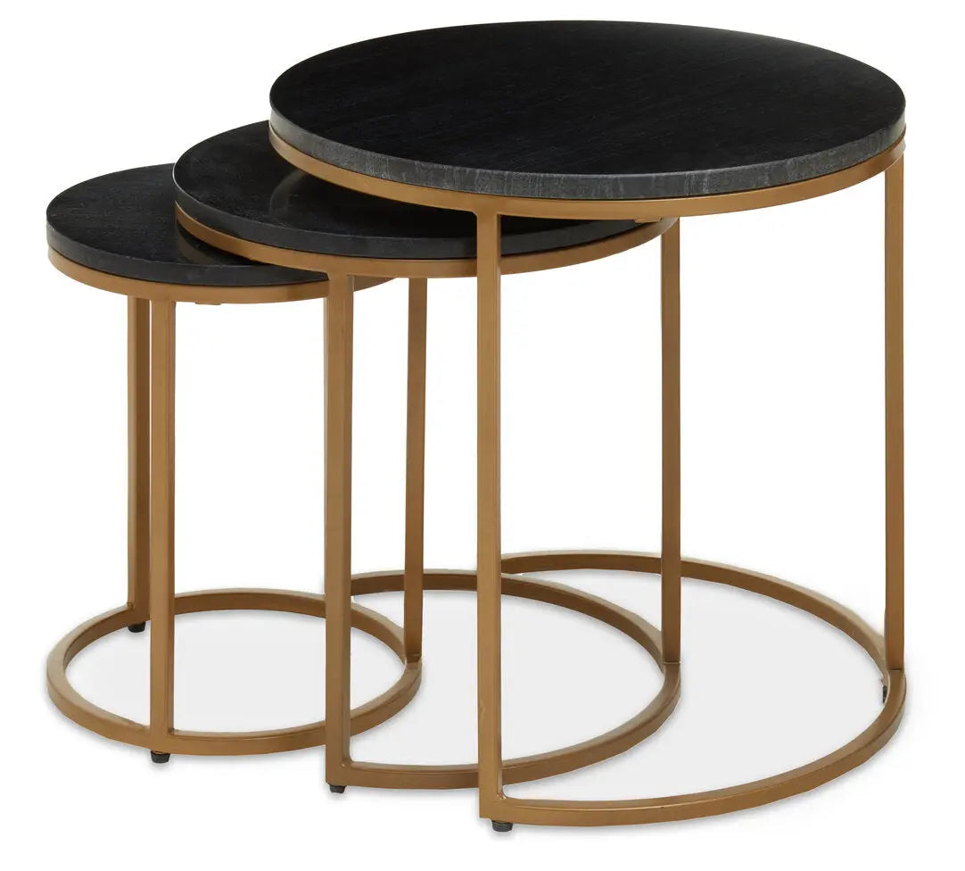 Vareno Nest Of Three Black Marble Top Tables   Nicholas John Interiors