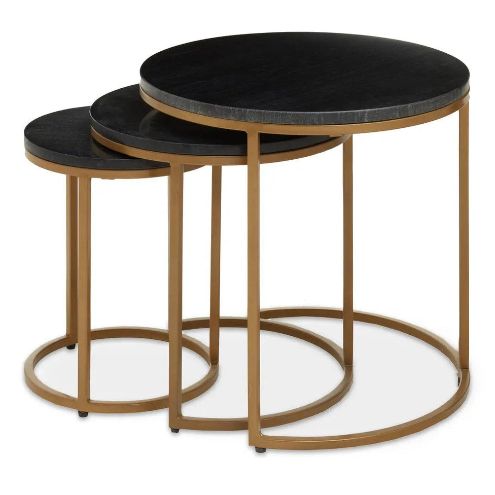 Vareno Nest Of Three Black Marble Top Tables   Nicholas John Interiors