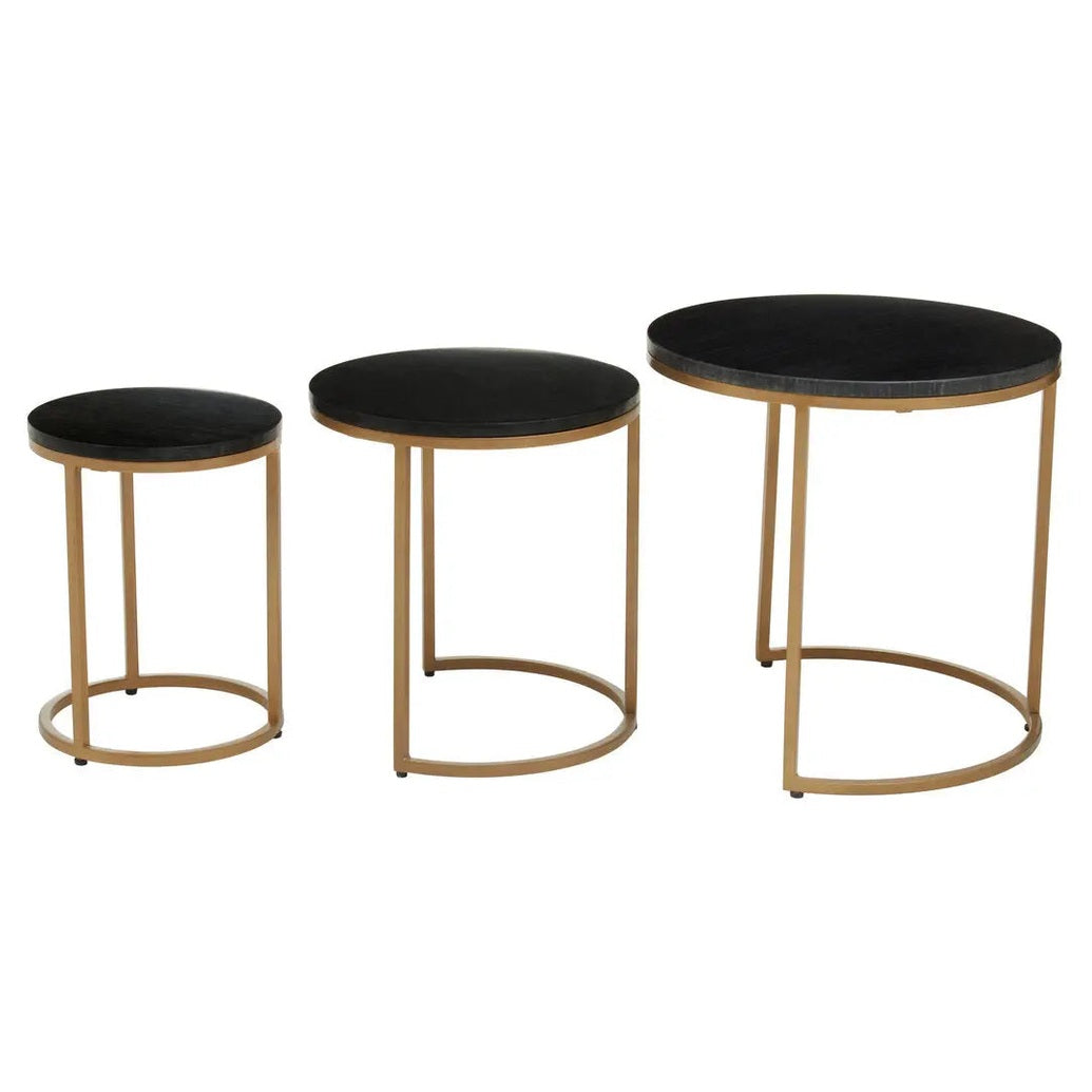 Vareno Nest Of Three Black Marble Top Tables   Nicholas John Interiors