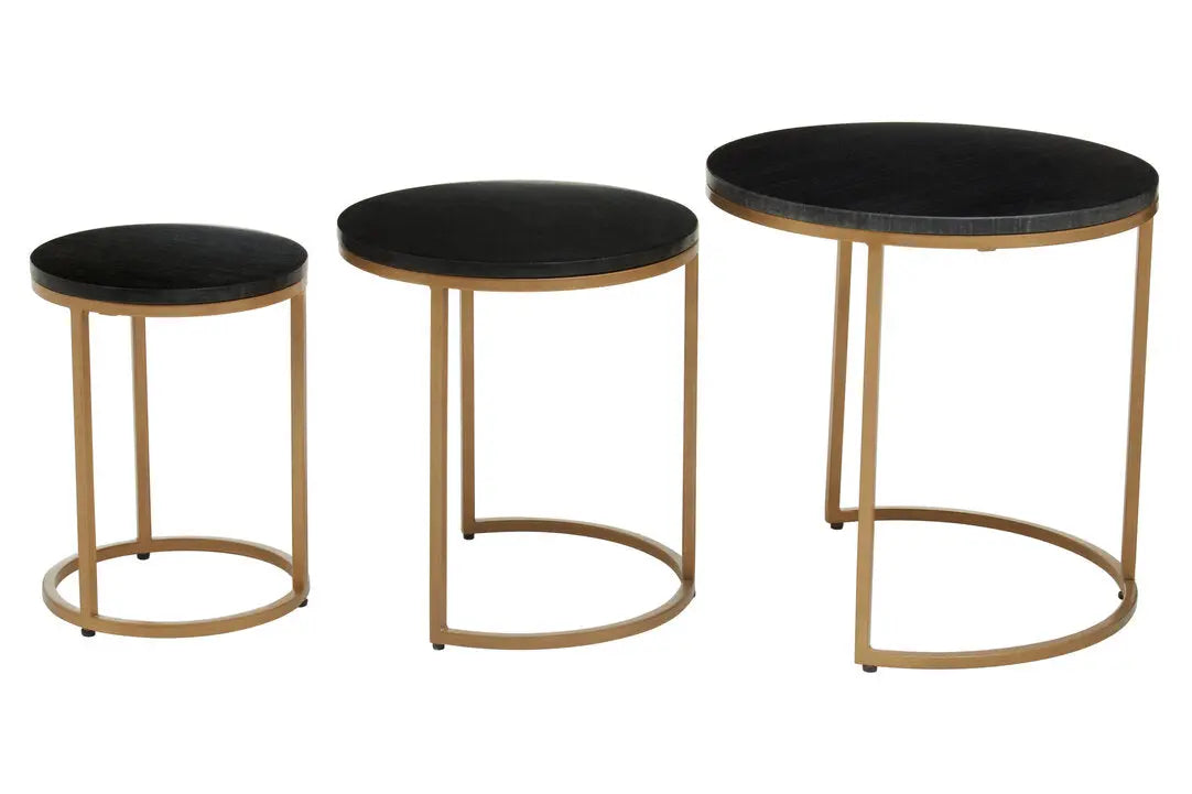 Vareno Nest Of Three Black Marble Top Tables   Nicholas John Interiors